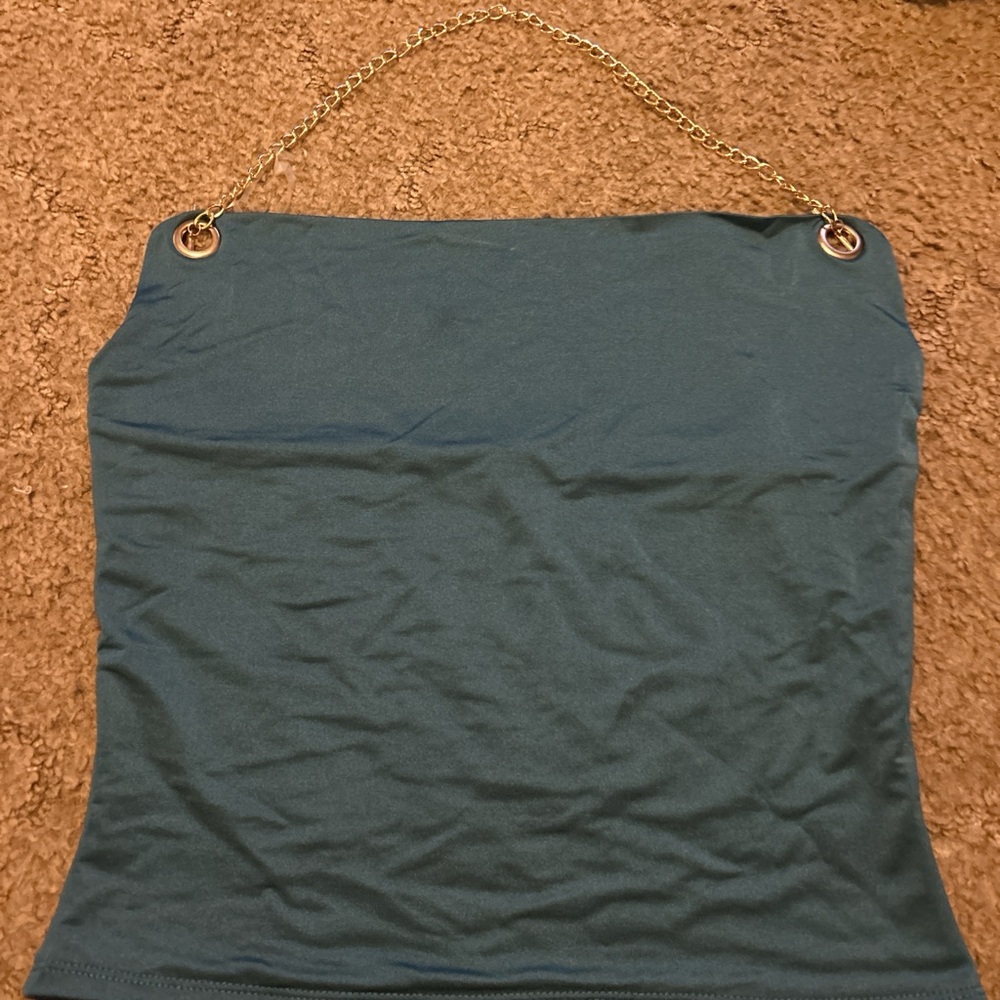 Teal Tube Top with Gold Chain Straps